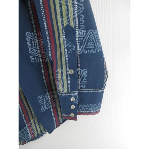 VINTAGE High Noon Shirt Medium Western Pearl Snap Striped Cowboy 90s - Picture 3 of 10